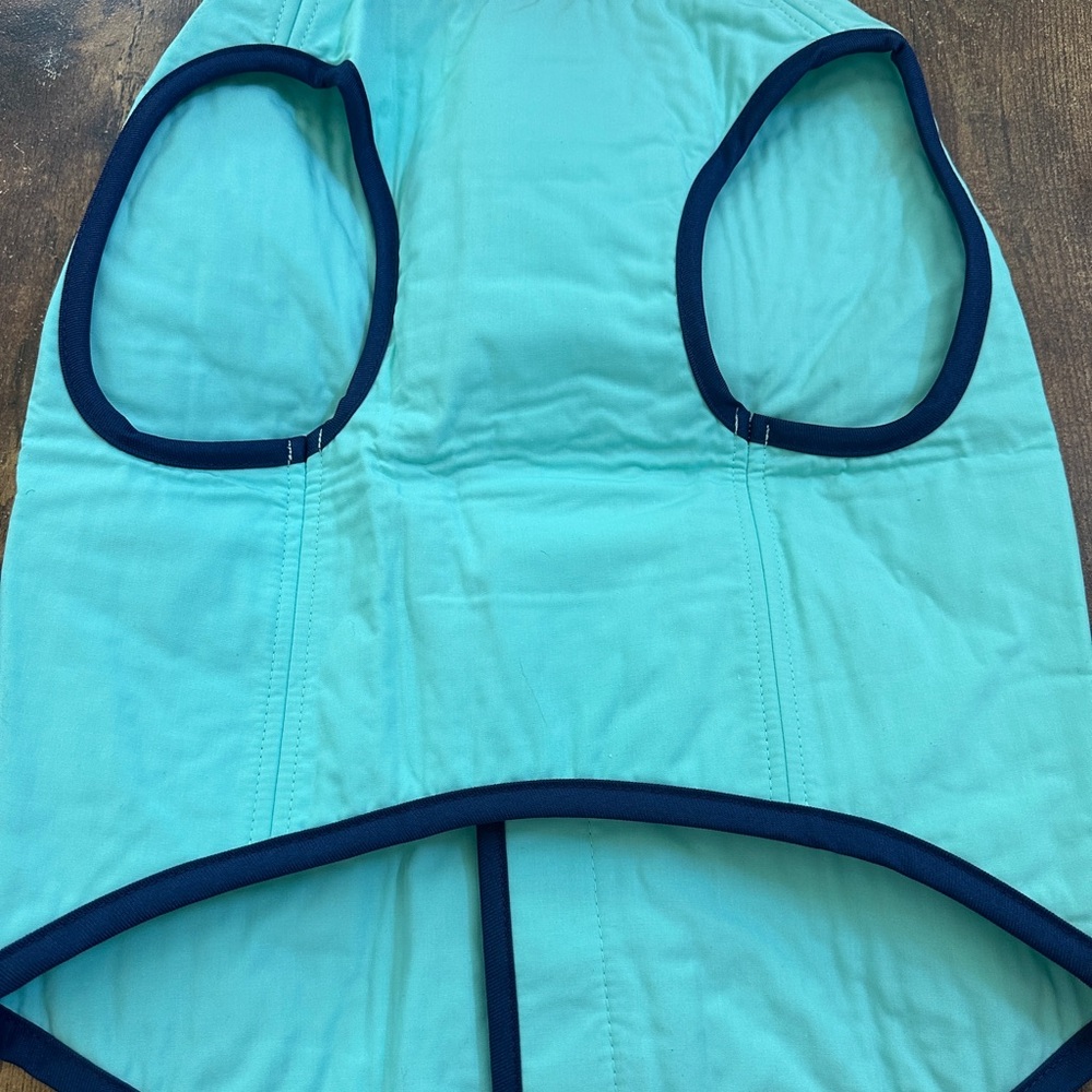 Dog Vest Aqua with Navy Trim for Winter Wear